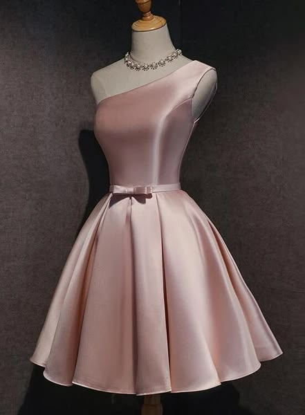 Exquisite A Line Pink Satin One Shoulder Short Prom Dress,Homecoming Dress,Evening Dress GG599