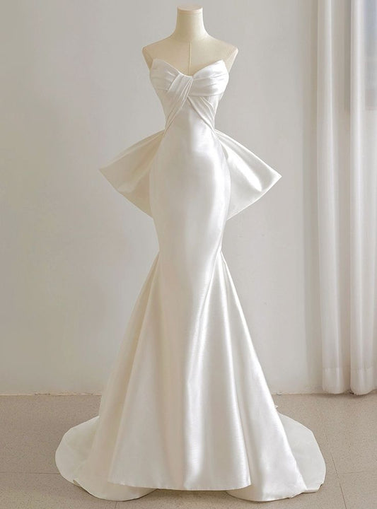 Graceful Mermaid Sweetheart Satin Back Bow Long Prom Dress,Wedding Dress,Evening Dress GG609