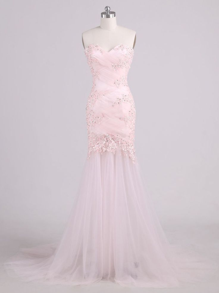 Unique Mermaid Sweetheart Pink Tulle Beading Long Prom Dress,Evening Dress GG621