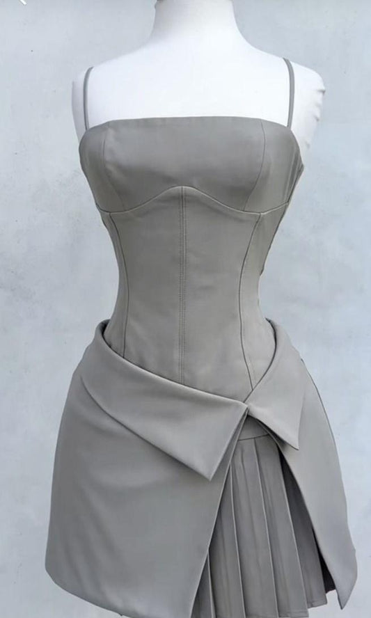 Cute A Line Spaghetti Straps Gray Satin Short Prom Dress,Homecoming Dress,Evening Dress GG650