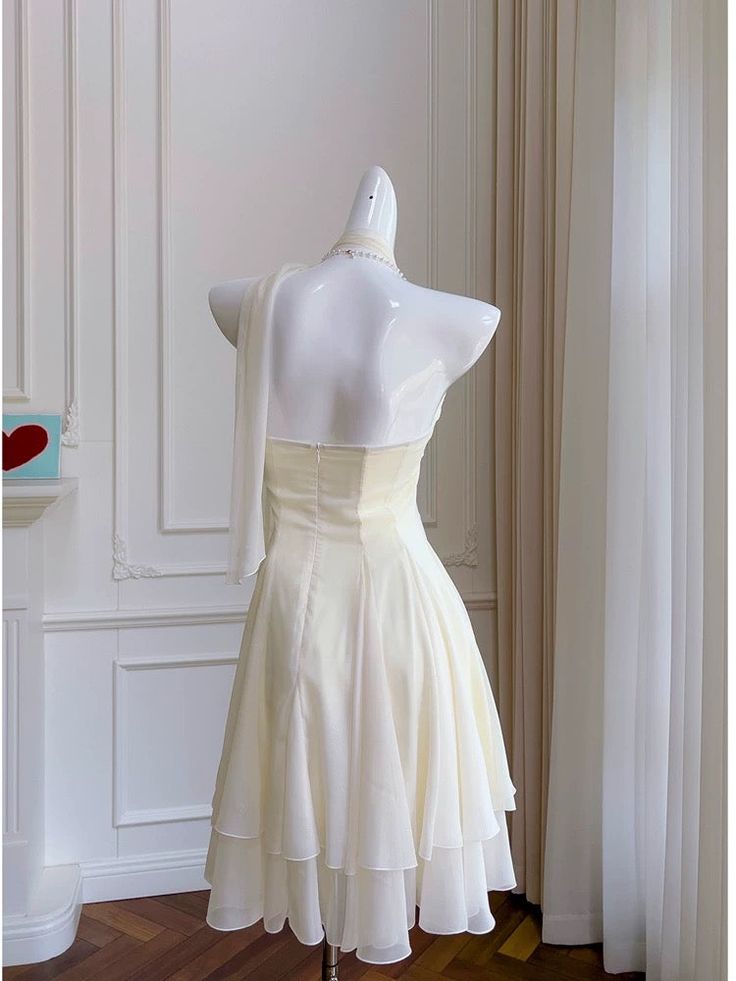 Fairy A Line Halter Chiffon Ivory Short Prom Dress,Homecoming Dress,Evening Dress GG651