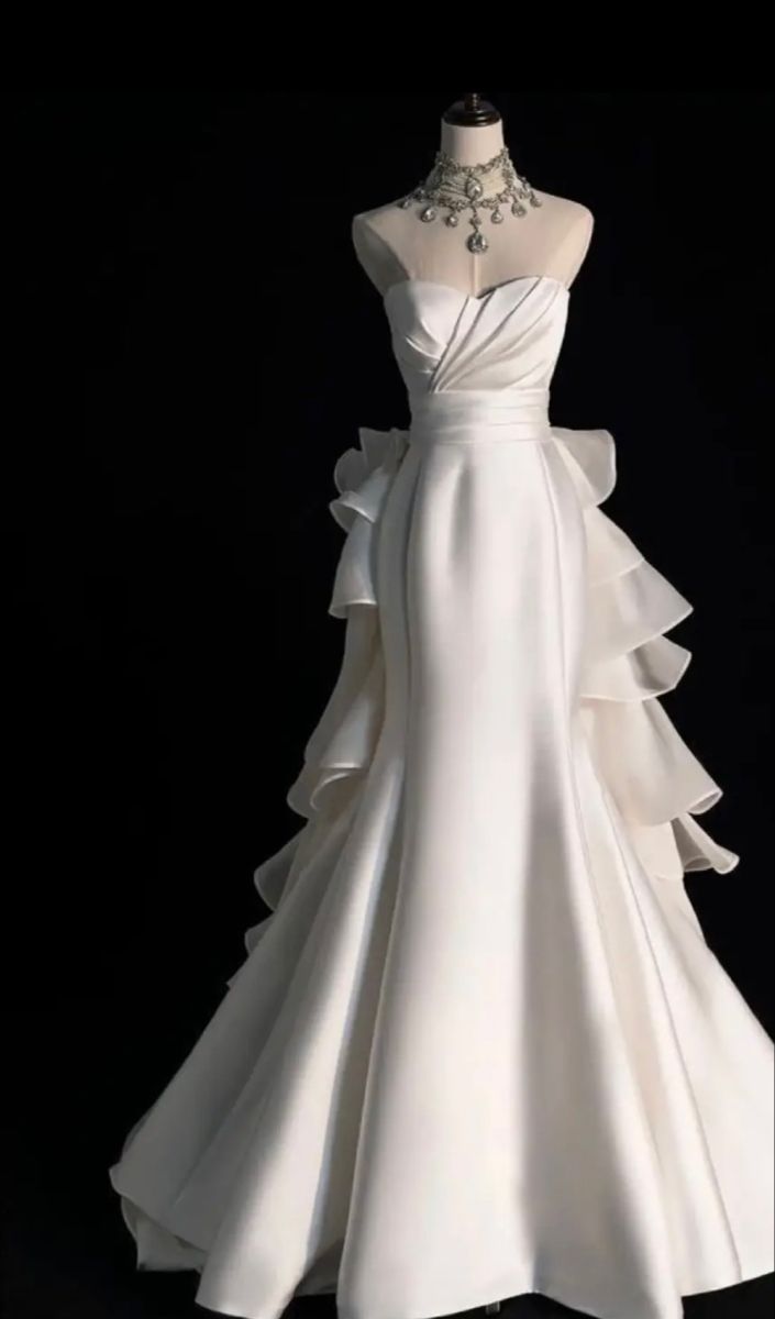 Elegant Mermaid Sweetheart White Satin Pleats Long Prom Dress,Wedding Dress,Evening Dress GG670