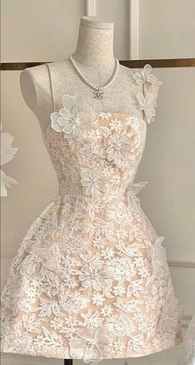 Charming A Line Spaghetti Straps Lace Flowers Short Prom Dress,Homecoming Dress,Evening Dress GG706