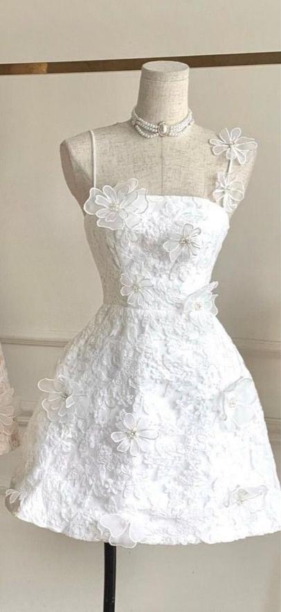 Cute A Line Spaghetti Straps Lace Flowers Short Prom Dress,Homecoming Dress,Evening Dress GG778