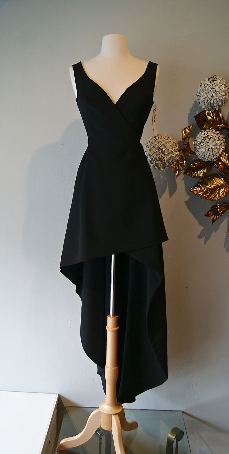 Graceful A Line V Neck Black Satin High Low Prom Dress,Evening Dress GG826