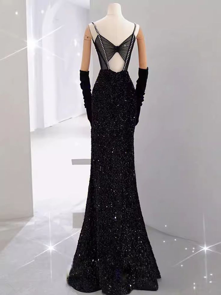 Beautiful Mermaid Spaghetti Straps Sequin Slit Satin Long Prom Dress,Evening Dress GG840