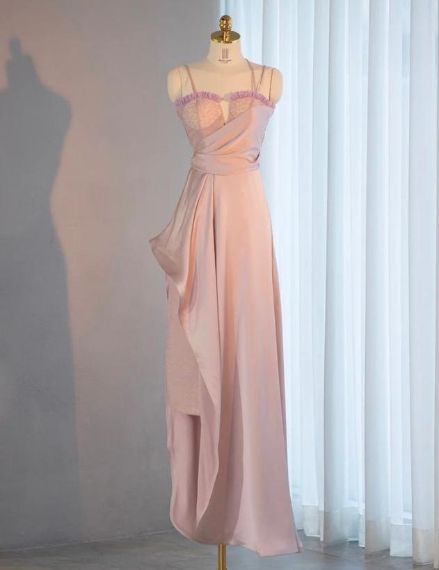 Chic A Line Spaghetti Straps Peach Chiffon Long Prom Dress,Evening Dress GG853