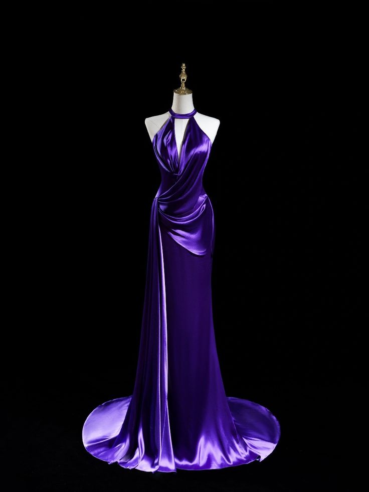 Charming Mermaid Halter Purple Silk Pleats Long Prom Dress,Evening Dress GG967